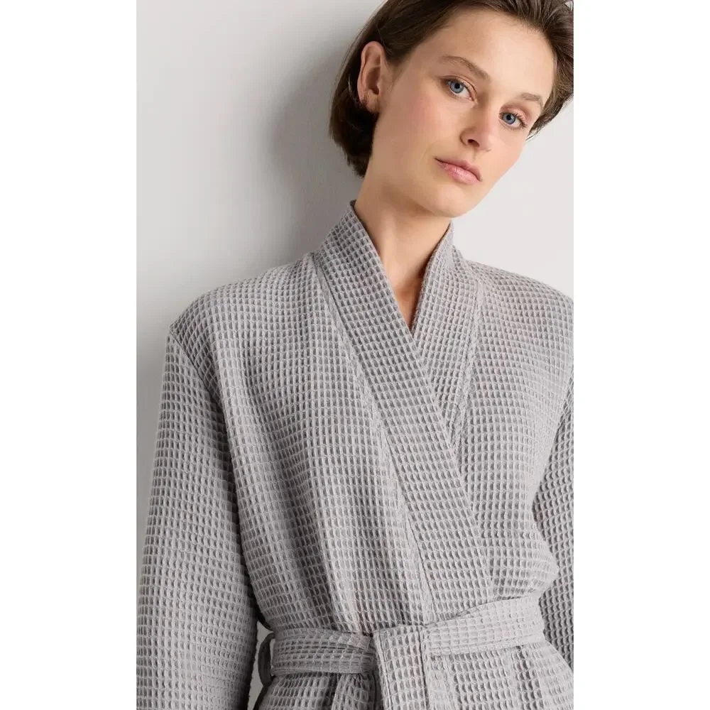 Quince Unisex Organic Turkish Waffle Robe Grey Large - Picture 7 of 8